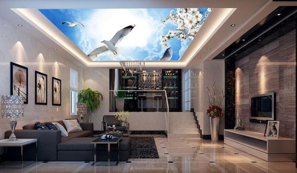 Plafond 3D Custom 3d mur mural papier peint de rêve nuages orchidées pigeons plafond po wallpapers pour salon 3d plafond wallpap7809546