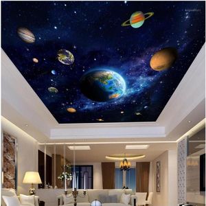 3d plafond muurschilderingen behang foto Blauwe planeet ruimte schilderij decor po 3d muurschilderingen behang voor woonkamer muren 3 d1305U