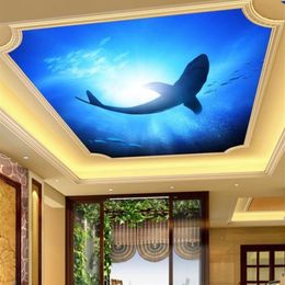 3d peintures murales de plafond papier peint personnalisé po Fond de requin du monde océanique dans le salon décor à la maison peintures murales 3d pour les murs 3 d248s