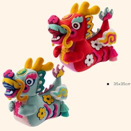 3D Chinese Cartoon Draak Wolken Jaar Borduren Rugkussen Kussen met Kern Kwastjes Sofa Pluche Woonkamer Slaapkamer Gift 240306