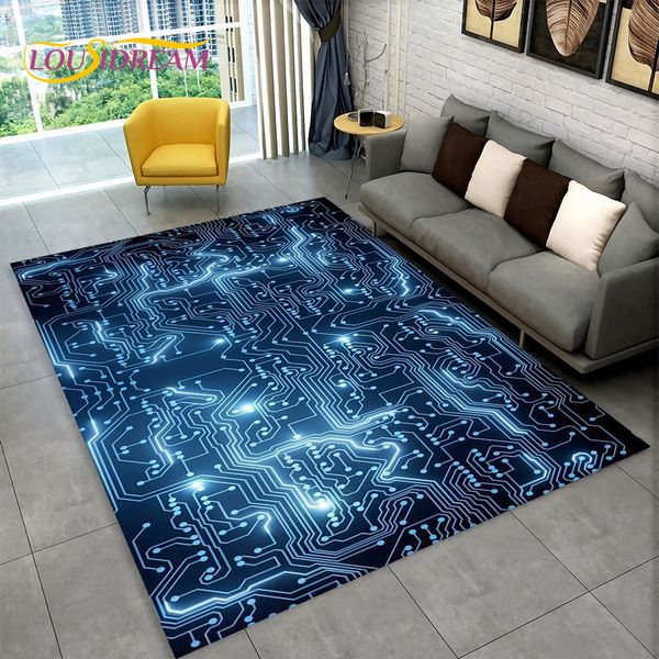 Tapis de carte de circuit imprimé à puce 3D, tapis de tapis pour le salon de la maison de chambre à coucher de chambre de jeu décor de paillasson de salle de jeu, gibier de sol gamin gamin