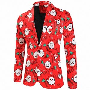 3d Kerst Blazers Jassen voor Mannen Bloemenprint Schilderen Heren Fi Pak Party Jas Casual Slim Fit Mannen Blazer butts Pak T6Q6 #