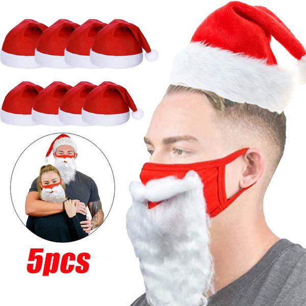 Décoration de Noël 3D pour Adultes Enfants Réutilisable Père Noël Barbe Masque Père Noël Chapeaux Unisexe pour Cosplay et Fête de Noël