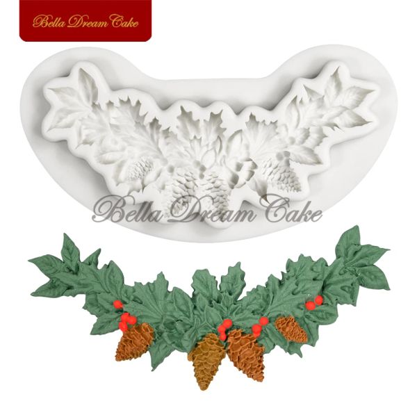 Molde de hojas de reno de reno/pino de Navidad en 3D molde de silicona fondant chocolate molde de arcilla de bricolaje herramientas de decoración de pasteles Bakeware Bakeware