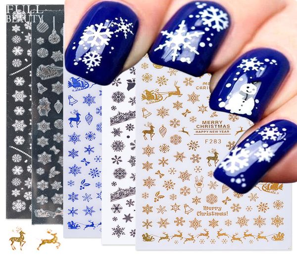 Calcomanías adhesivas para uñas deslizantes de Navidad 3D, dijes de copos de nieve de oro blanco, láminas adhesivas para manicura, decoración de belleza 1068535