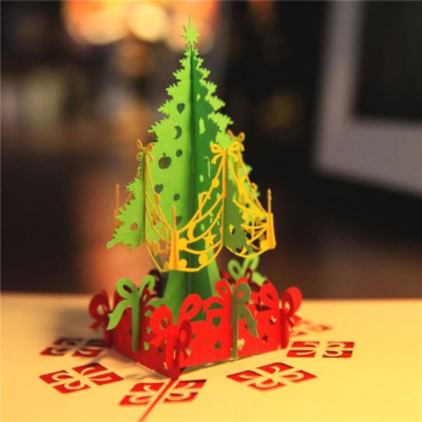 Cadeaux de sapin de Noël 3D carte de voeux carte postale joyeux Noël Pop up carte vacances enfants cadeau bonne année