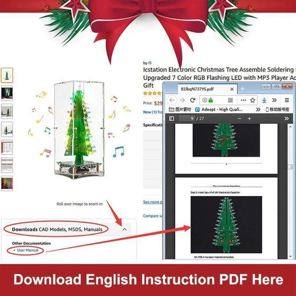 3D Christmas Tree Music Box Soudage Pratique Projet DIY Science Électronique Assembler Kit avec 7 Couleurs Flash Light LAD1285z