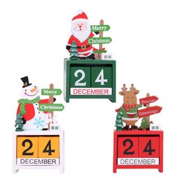 3D Noël Bois Calendrier Mignon Santa Milu Cerf Bonhomme De Neige Imprimé Calendrier Enfants Cadeaux Cadeaux De Fête Décorations RRB16409