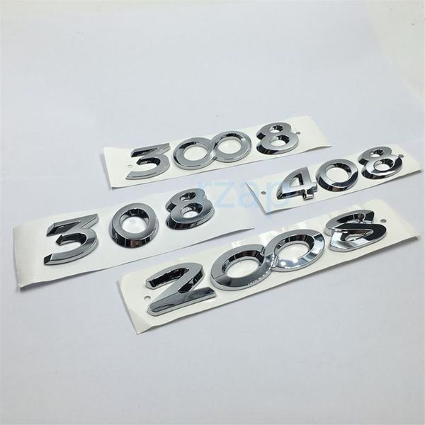 3D Chrome argent autocollant pour Peugeot 2008 3008 308 408 lettres Badge emblème Logo voiture coffre arrière Decal270M