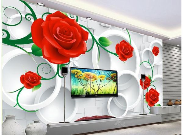 3D círculo romántico Rose TV pared decorativa pintura mural papel pintado 3d 3d papeles de pared para tv telón de fondo