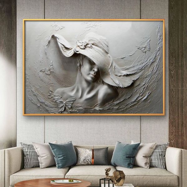 3d argile relief mur art abstrait femme toile peinture imprime