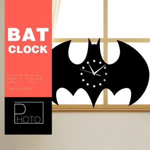 3D klok vleermuis vorm kinderen slaapkamer stickers reloj de pared digitale muur horloges vakantie decor batman woonkamer wandklok 3521cm272P