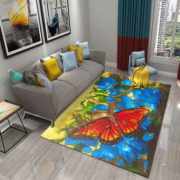 Color 3d Pintura al óleo Carpeta de mariposa para sala de estar Patrón de mariposa de mariposa Área de decoración de dormitorio Alfombra Juicio de alfombra Jueces alfombras