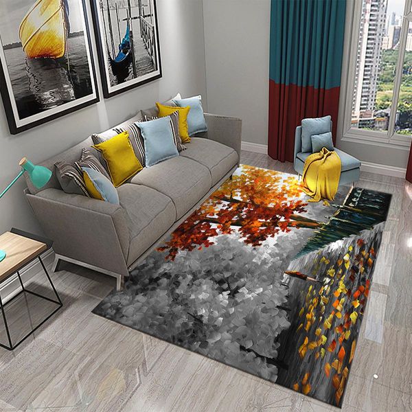 Color 3D Vintage Paisaje al aceite Carpeta impresa para la sala de estar dormitorio de la sala de estar Absorbente para el hogar Decoración del hogar alfombra rey