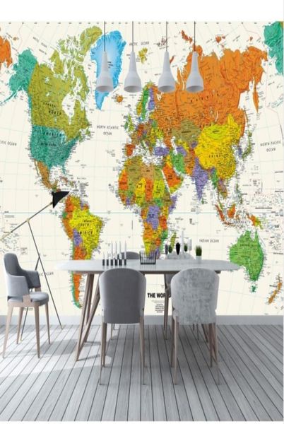 Papel pintado con mapa del mundo colorido 3d, Mural para niños, oficina, habitación, TV, fondo, Mural 3D, papeles de pared, pegatinas de pared con mapa del mundo 3d 8754188