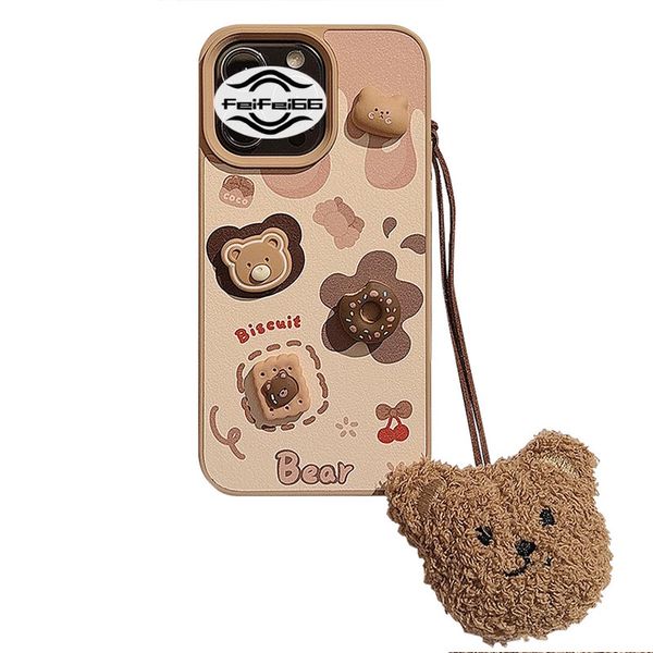 Cookie Bear 3D 15 Étui de téléphone 14 Cuir Promax 13 Adapté 11 Sangle de suspension mignonne 12 Dur
