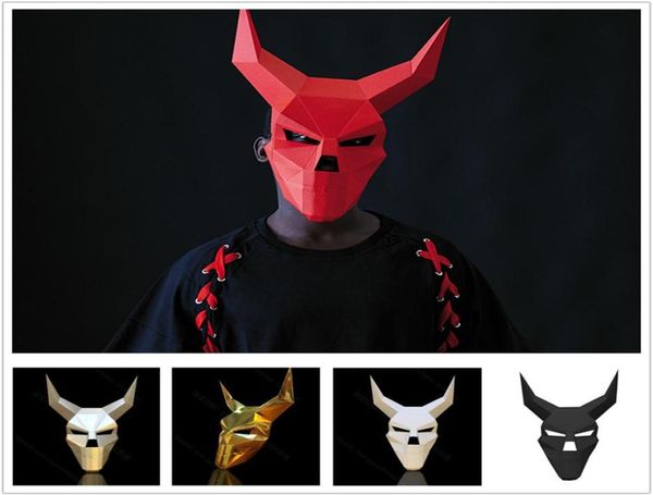 3d Corner Skull Devil Devil Paper Mask Mask Diy Male Male Face Horror Halloween Pack Party Makeup Home Decoration Accessoires Y203117382