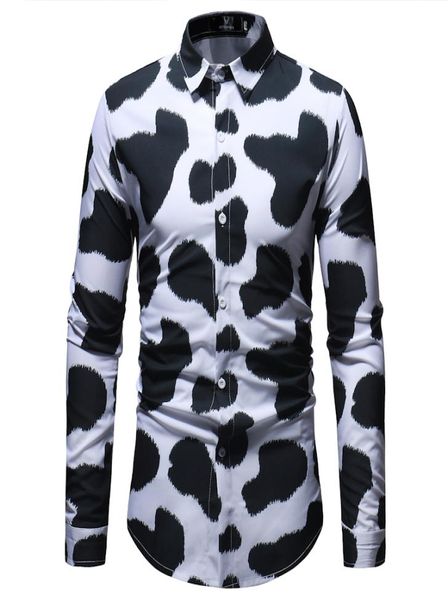 Camiseta de manga larga con estampado de patrón de vaca 3D 2020 Nuevas camisas de vestir para hombre delgados Botón casual Down Camisas para Hombre 3xl8681228