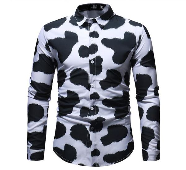 Camiseta de manga larga con estampado de vaca 3D Men 2020 Nuevas camisas de vestir para hombre Slim