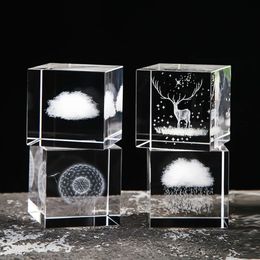 Cristal 3D sculpté en forme de cœur, nuage, pluie, lune, voie lactée, système solaire, décoration de bureau, carré, cadeau d'anniversaire