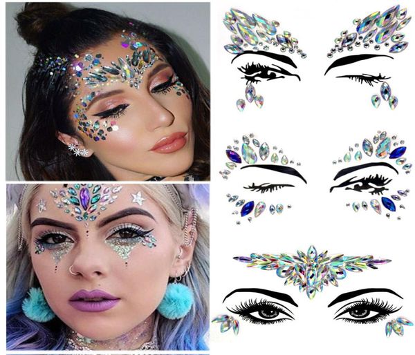 3D Crystal Tattoo Eye Gems autocollants Crystal Face Body Jewels Festival Party Glitter Stickers Tattoo Fancy Makeup Beauty Tool5209010