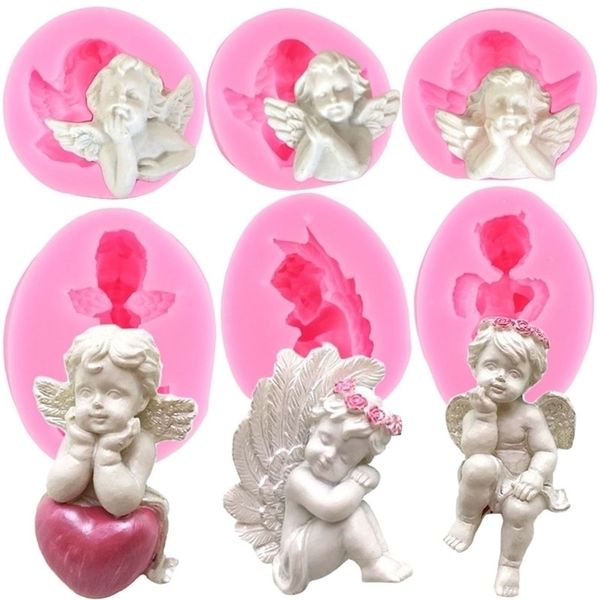 3D Cupidon Ange Bébé Silicone Fondant Moules De Décoration De Gâteau Outils Savon Résine Chocolat Bonbons Dessert Cupcake Cuisine Moule De Cuisson 220701