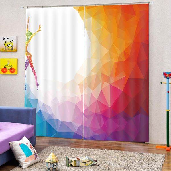 Cortina 3d para dormitorio, bellezas bailando con figuras geométricas triangulares coloridas, decoración Interior, cortinas opacas prácticas