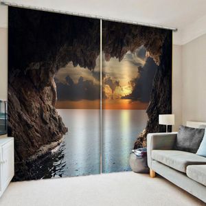 Rideau 3D personnalisé, magnifique coucher de soleil, grotte, vue sur la mer, pour chambre à coucher, salle de bain, douche, fenêtre Photo 3D