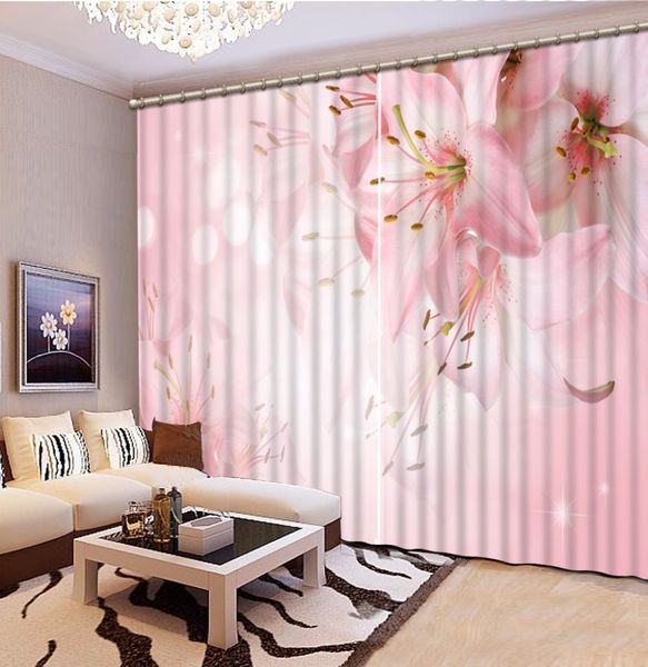 Rideau de fenêtre décoratif en 3D, avec fleurs de lys roses, pour salon, impression Photo personnalisée, pour chambre à coucher