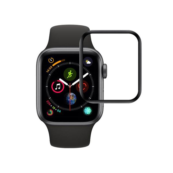 Cubierta de protector de pantalla de vidrio templado con pegamento completo curvo 3D para Apple Watch iwatch 38 mm 42 mm 40 mm 44 mm 41 mm 42 mm Serie 4 Película negra con paquete minorista