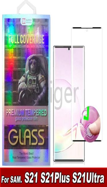 Protector de pantalla de teléfono de vidrio templado curvado 3D para Samsung Galaxy S21 S20 Note20 más gafas Ultra S10 S8 S9 en la caja minorista9909269