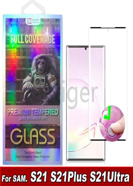 Protector de pantalla de teléfono de vidrio templado curvado 3D para Samsung Galaxy S21 S20 Note20 más gafas Ultra S10 S8 S9 en la caja minorista 7897044