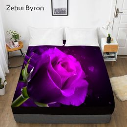 3D Custom laken met elastische, hoeslaken Koningin / Koning, Rose Flower Mattress Cover, 200/150/160 / 180x200 Bedsheet, Drop Ship 201113