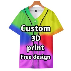 3D Custom DIY Casual Design Men Baseball Jersey Ball Uniform Shirt Training Oversized Sports Drop Button 220707