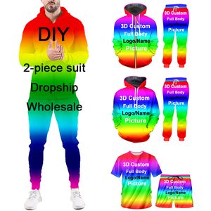 3D Custom Print Heren/Vrouw tweedelige set Verjaardagsfeestje Paar Trainingspak Sweatsuit Sweatshirt Hoodies broek mode groothandelaren 220615