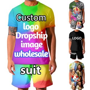 3D Custom Print Men dames 2 -delige sets zomer korte mouw zwenkweerpaar tracksuit sweatshirt zipper hoodies heren kleding 220704GX