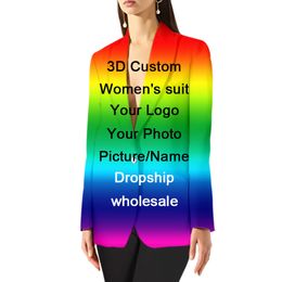 Veste de costume imprimée personnalisée en 3D pour femmes, blazer à la mode, surdimensionné, élégant, américain, 220713