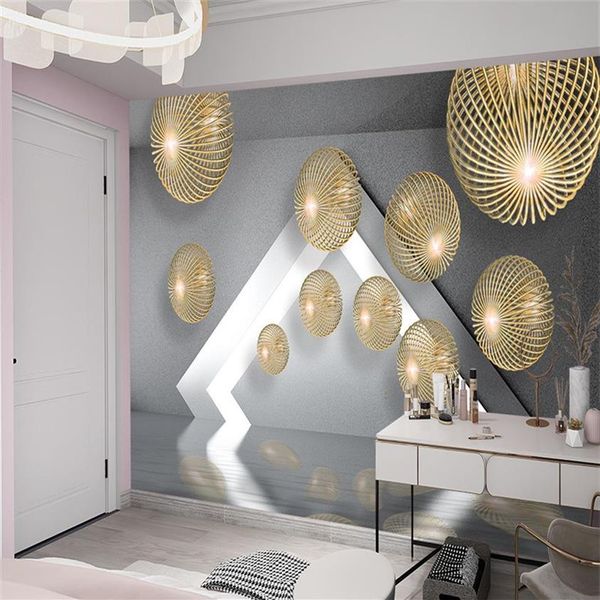 Impression personnalisée 3D Décoration d'intérieur Papier peint Sphère métallique Espace étendu Moderne Simple Couvrant Chambre TV Fond Mur Sti252i
