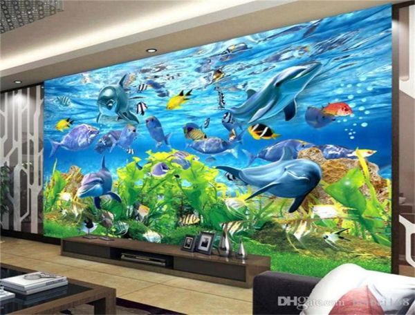 Fond d'écran personnalisé 3d sous-marin mondial poisson marin mural enfant chambre télévision fond de fond d'aquarium mural26839798668334