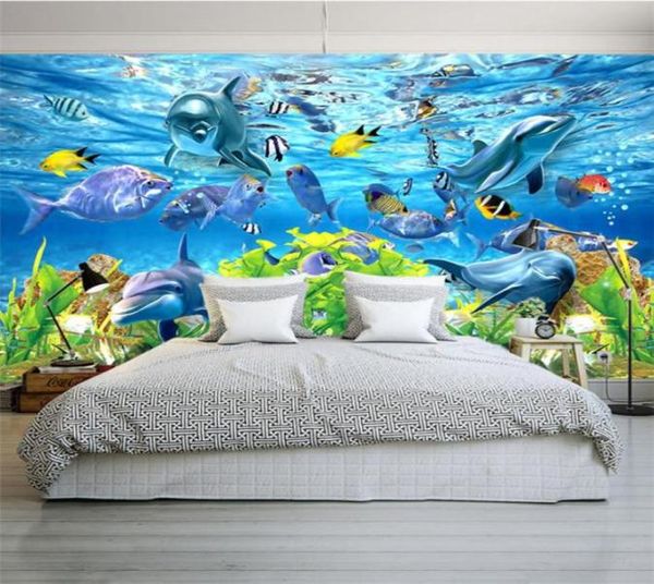 Fond d'écran personnalisé 3d sous-marin mondial poisson marine mural salle TV Télélectrique Aquarium Wallpaper Mural77031727634635