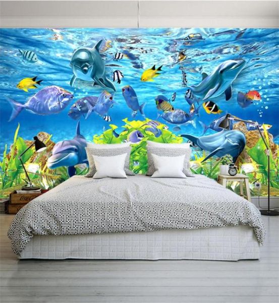 Fond d'écran personnalisé 3d sous-marin mondial de poisson marine mural salle TV Télélectrique Aquarium Wallpaper Mural77031726288605