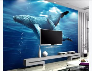 Personnalisé en 3D grande photo murale papier peint décoration intérieure baleine mère et enfant aiment profond 3D monde sous-marin mer TV fond mur