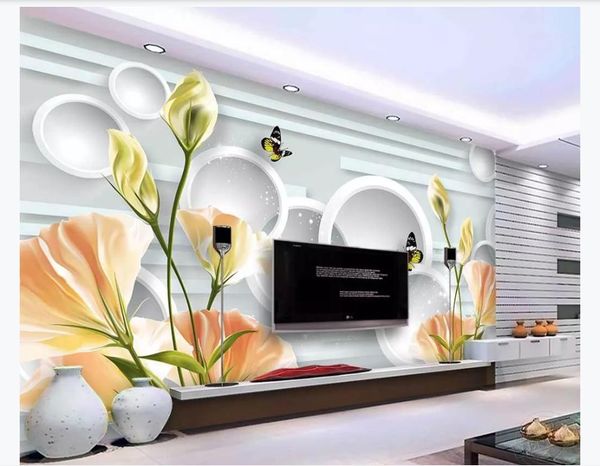 Personnalisé 3D grande photo murale papier peint décoration intérieure Chaud lily fleurs peintes à la main bande horizontale mode 3D fond mur