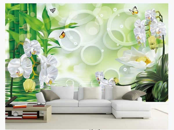 3D personnalisé grande photo papier peint mural 3D Cercle Fantaisie Monsieur Orchidée Fleur Salon Canapé Fond Mur de papier peint pour les murs