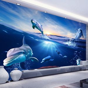 Fond d'écran 3D Personnalisé personnalisé 3D Papier peint Sunrise Dolphin Papier mural pour la chambre pour enfants Décoration de la maison