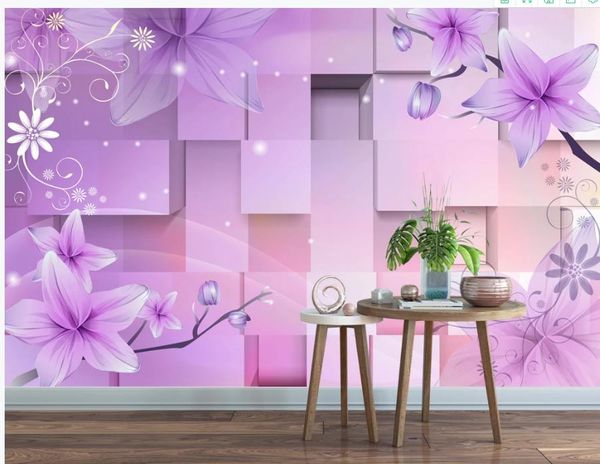 3d fond d'écran personnalisé fantasy flower violet Fonds d'écran 3D fond TV peinture décoration murale