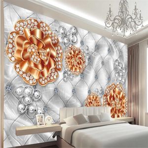 3D Aangepaste behang Europese Zachte Rose Diamond Wallpapers Achtergrond Muur Muurschildering 3D Stereoscopisch behang