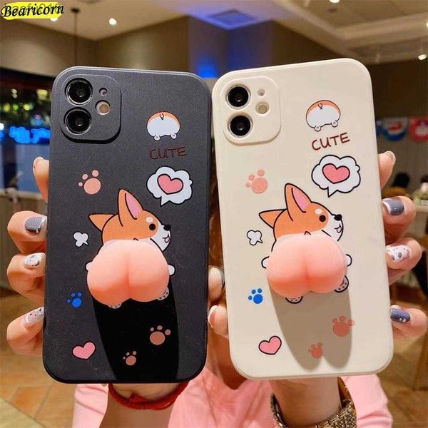 3D Cute Ass Buttocks Pop Fidget Toys Funda de teléfono para iPhone 11 12 13 Pro X Xs Max XR 8 7 Plus 6 6s SE 2020 Push Corgi Butt Cover L230619