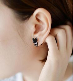 3d schattige zwarte kat piercing stud oorbellen voor vrouwelijke meisjes en mannen parel oorrang mode sieraden groothandel8591201