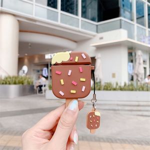 3D Cute Cartoon Chocolate Ice Cream Oorbuds Bescherming Cover voor Apple Bluetooth-oortelefoon Airpods 1 2 Pro Full Body Silicone Cases